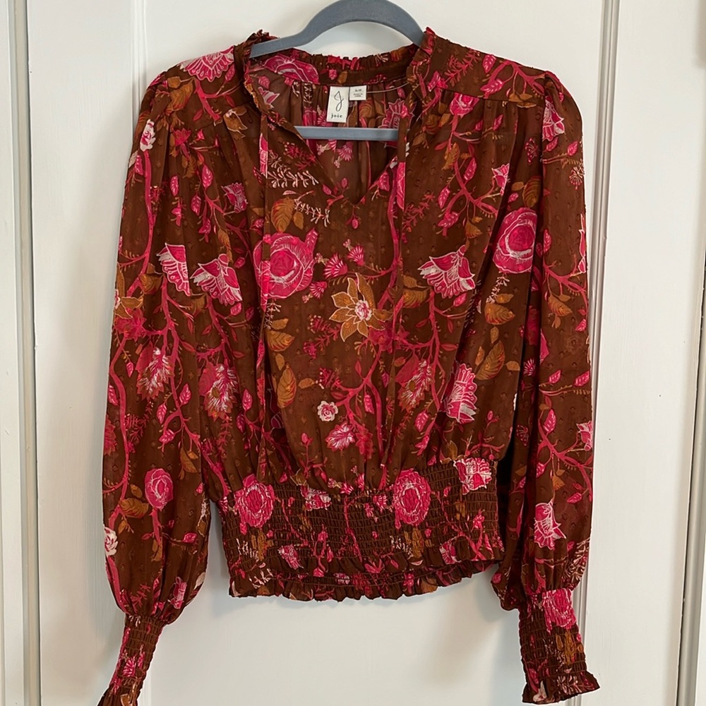Joie brown and pink floral blouse